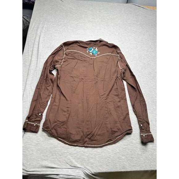 Panhandle Slim Women's Brown/Teal Embroidered Floral‎ Shirt Size XL - Picture 7 of 8
